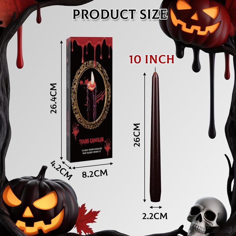 SOUNDVALUE 8 Pack Vampire Tears Taper Candles, 10 inch Tall Bleeding Candles, Unscented Black Tapered Candlesticks, Spooky Blood Drip Candle Set for Halloween Party Gothic Home Decorations - Image 4